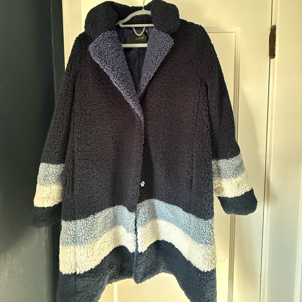 J. Crew Navy and Light Gray Teddy Jacket